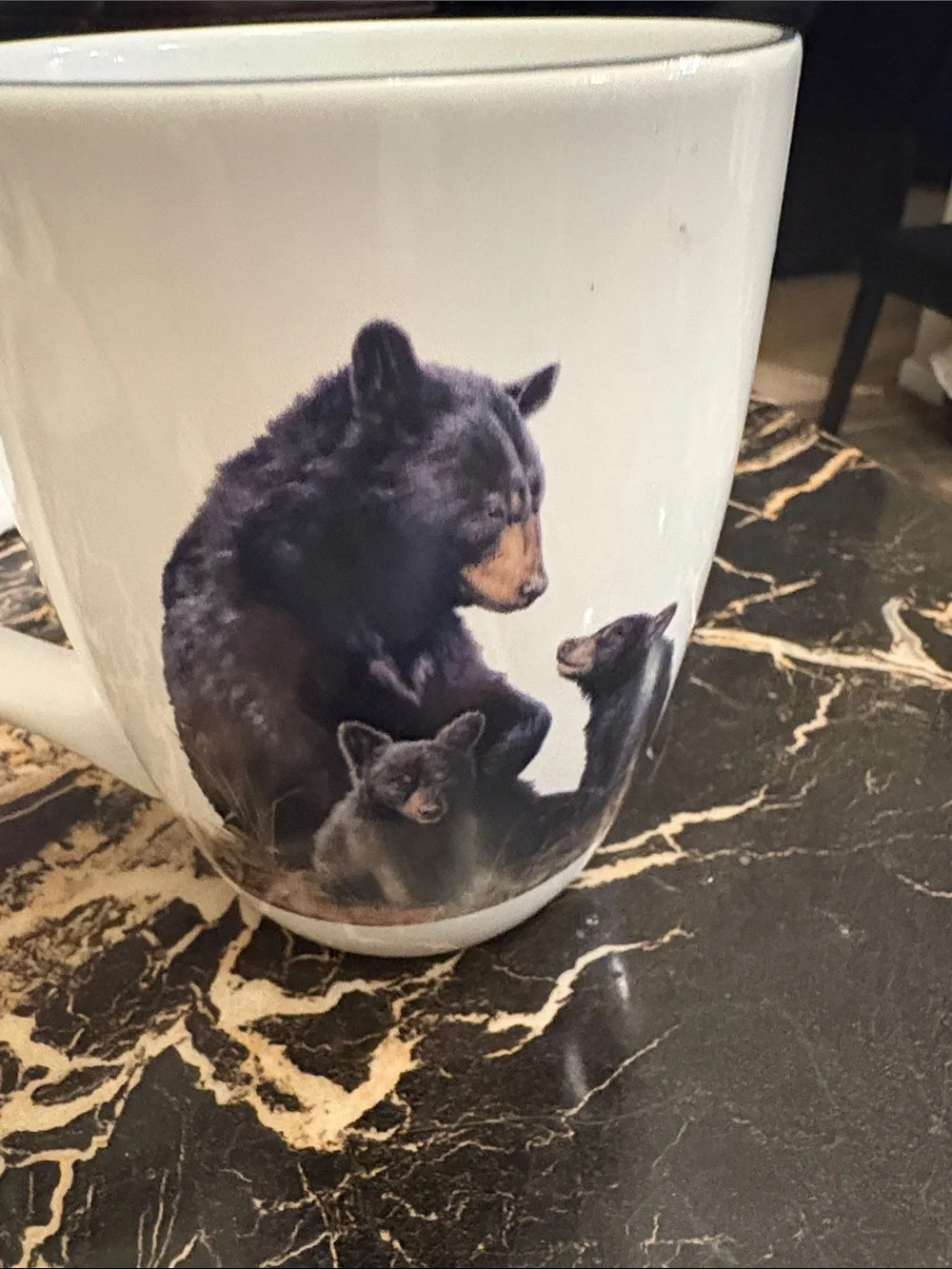 Cabela's White Ceramic Mug with Black Bear Family Artwork
